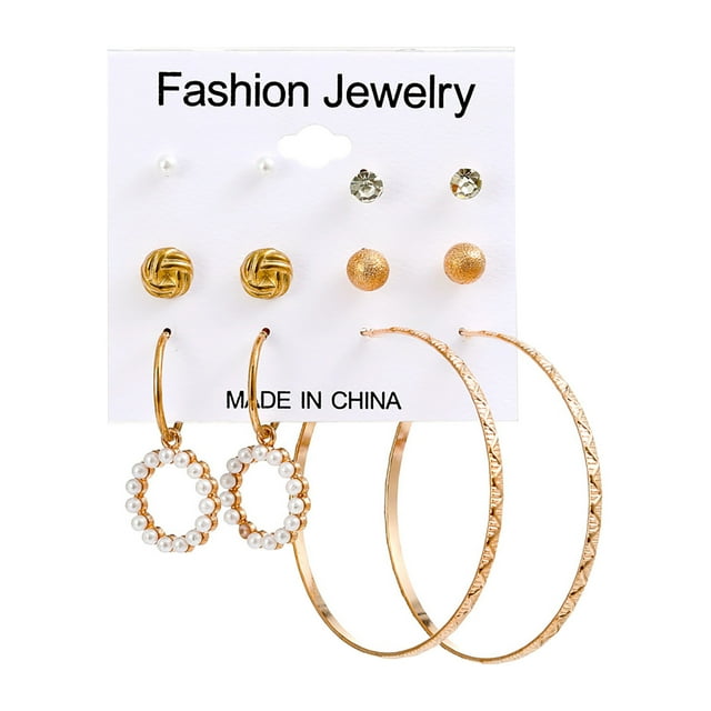 Pearl Earring Set Fashion Hoop Creative Metal Geometric Hoop Earrings Women