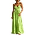 thumbnail image 2 of ClodeEU Women's V Neck Spaghetti Strap Backless Sleeveless Dress with Pockets ,Solid Color Casual Summer Maxi Dress Green,Women's Plus L, 2 of 7