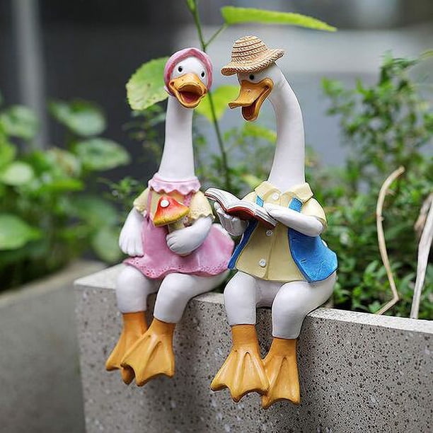 Adornos de jardín al aire libre de patos, esculturas de animales para parejas que leen, decoraciones de 22 cm, par de patos, regalo de resina, estatuas de decoración para interiores y patios