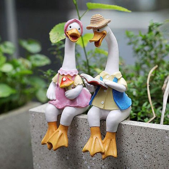 Adornos de jardín al aire libre de patos, esculturas de animales para parejas que leen, decoraciones de 22 cm, par de patos, regalo de resina, estatuas de decoración para interiores y patios