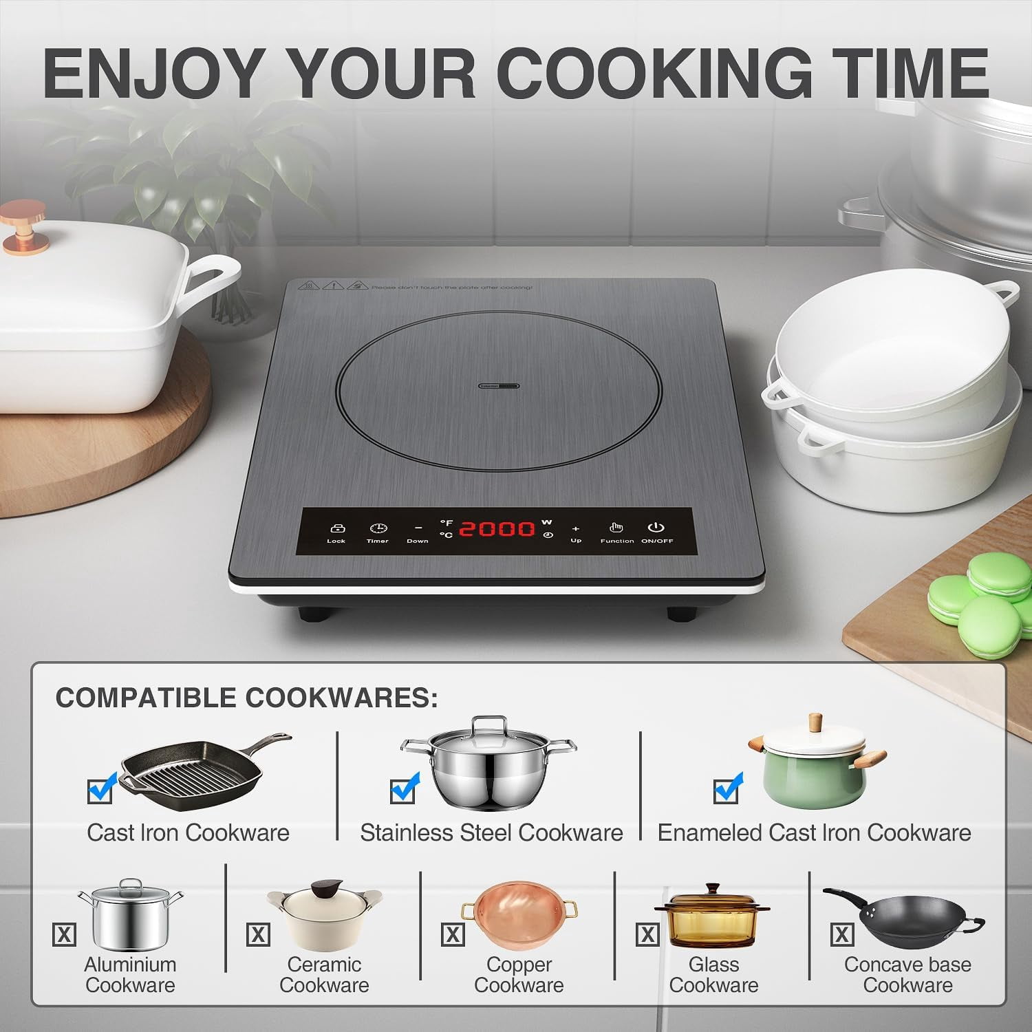 VBGK Induction Cooktop Portable 120V Induction Single Burner with Plug, 1800W Countertop Hot Plate for Cooking,199 Minutes & Auto Shutdown Induction Burner,Child Lock Electric Burner