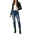thumbnail image 2 of Unique Bargains Women's Open Front PU Bolero Shrug Leather Cropped Fashion Jacket Cardigan XS Black, 2 of 6