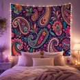 thumbnail image 2 of Colorful Paisley and Floral Motifs on Deep Navy Background, Mystical Boho for Women, Decorative Art Wall Accent, Housewarming Gift, Tapestry Wall Hanging for Bedroom and Living Room, 2 of 7