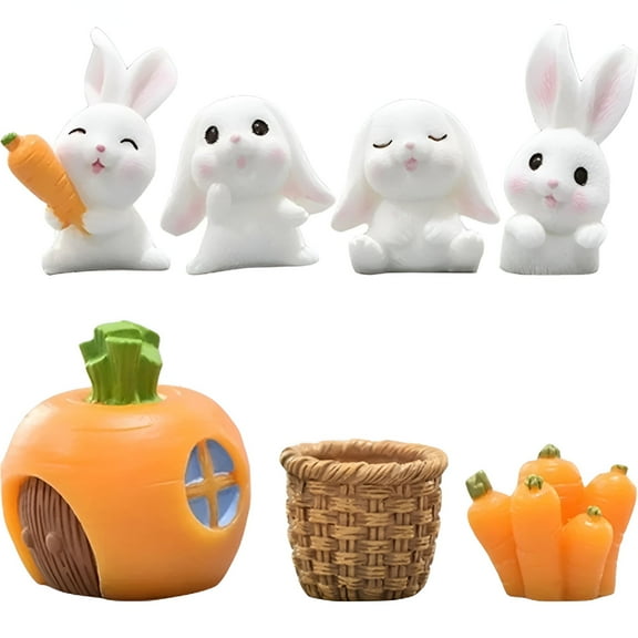 BESTSKY Rabbit Figure Little Critters Toys 7 Pcs Micro Landscape Bunny Miniature Cars Figurines Adorn