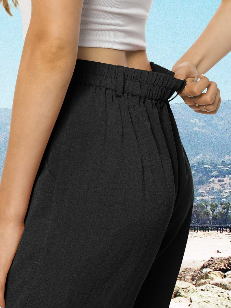 Womens Casual Wide Leg Pants High Waisted Button Down