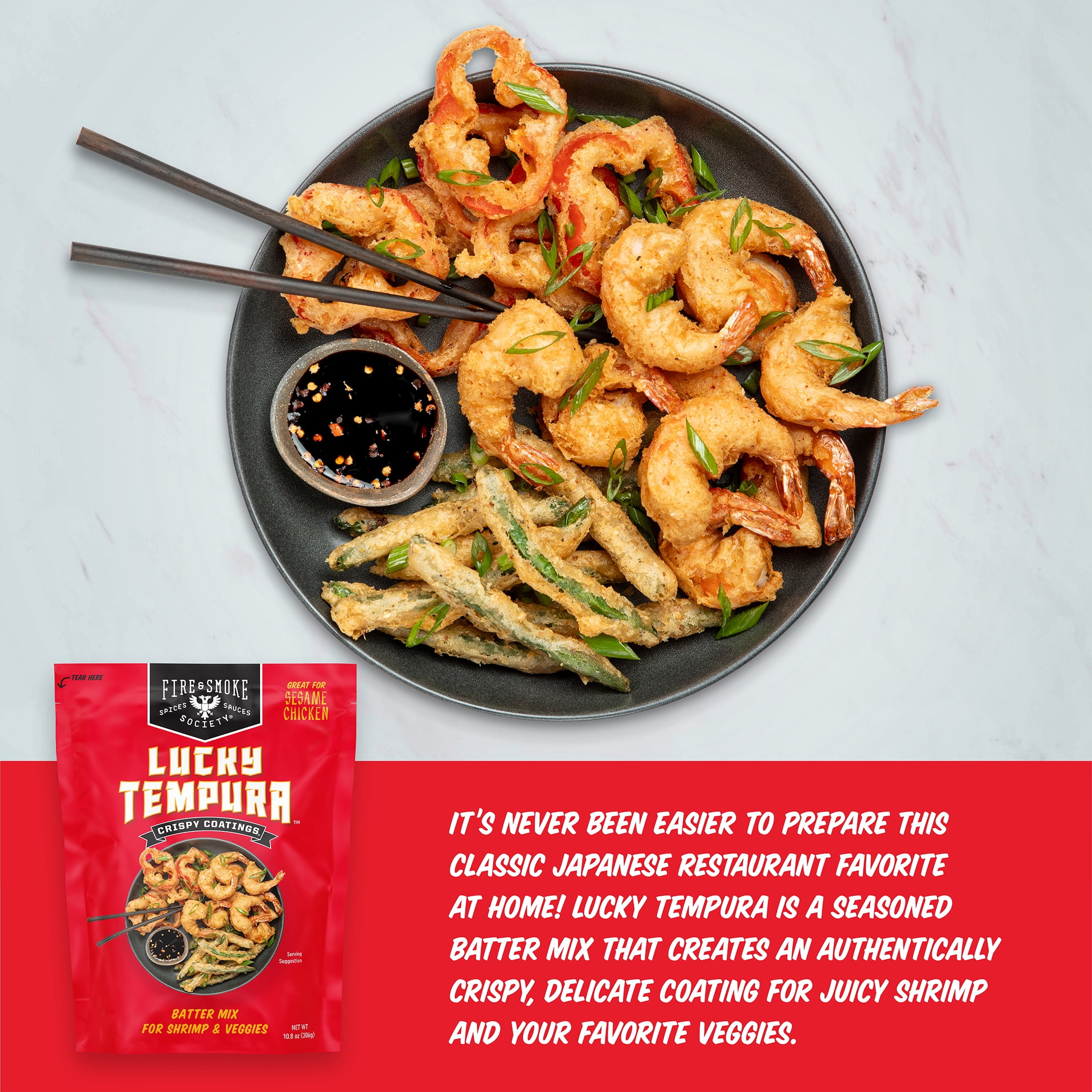 (3 pack) Fire & Smoke Society Lucky Tempura Batter Coating Mix, 10.8 Ounce Bag