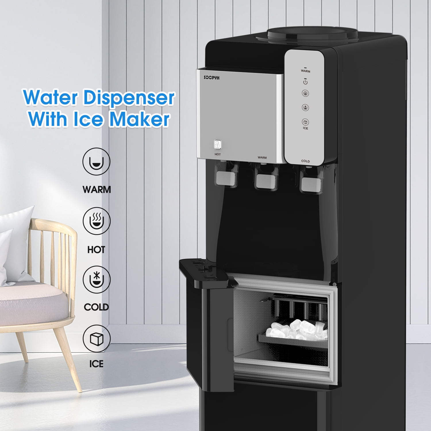 SOOPYK Water Cooler Plastic Hot, Cold & Room Temperature 5 Gallon Top Loading Water Cooler
