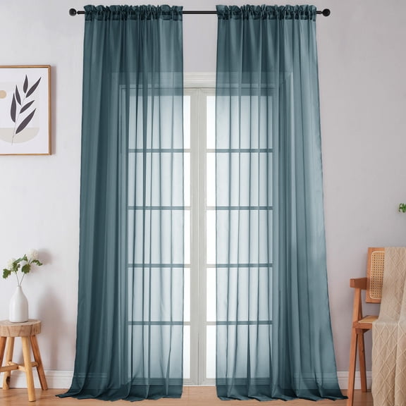 OVZME Dusty Blue Sheer Curtains 108" Extra Long 2 Panels Set for Living Room & Bedroom, Premium Lightweight Voile Sheer Drapes with Rod Pocket - Each Panel 59" Wide x 108" Length, Dusty Blue