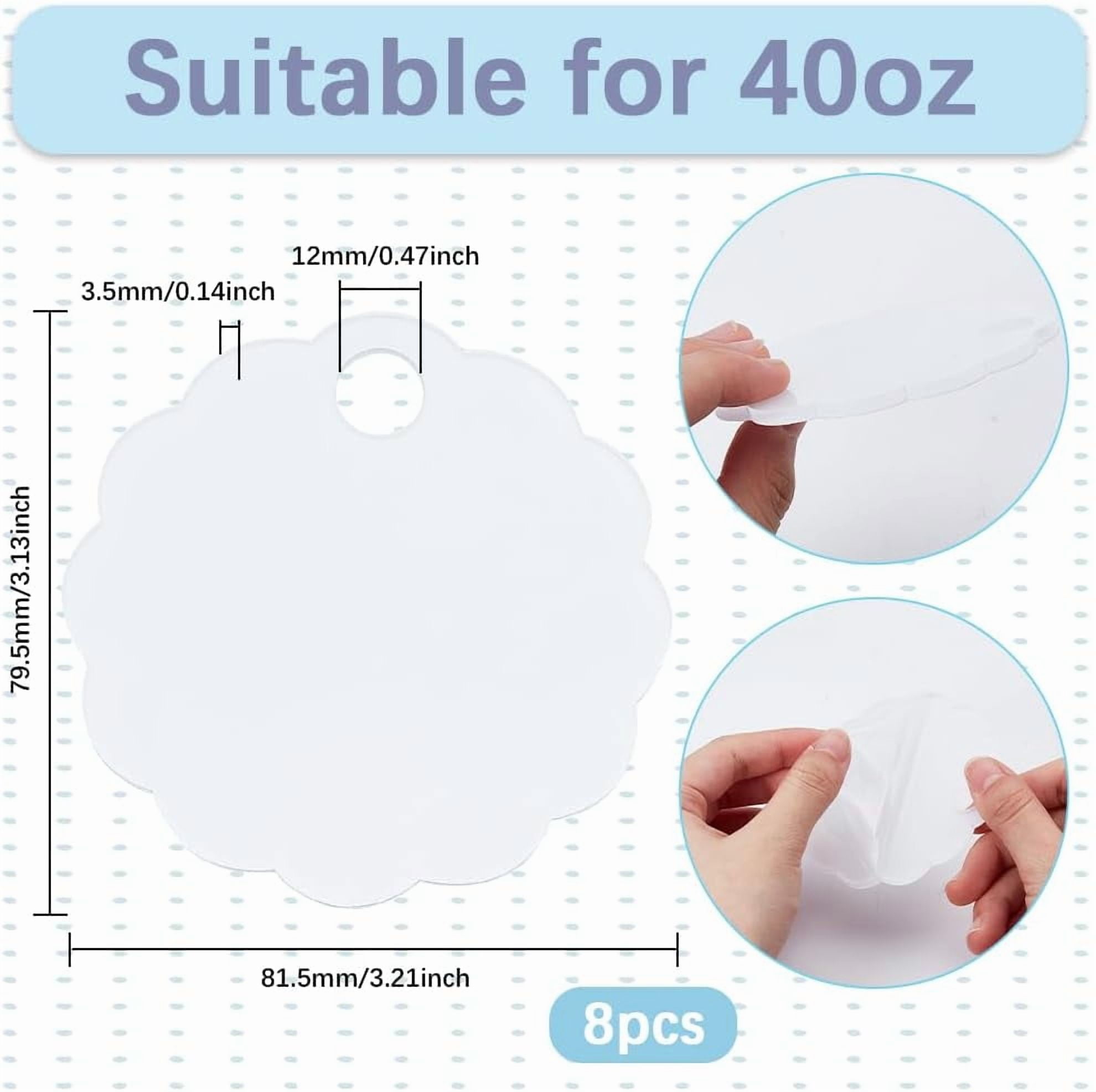 1 Set 8Pcs Sublimation Blank Name Plate Tumbler Name Plates 40 oz Heat Transfer 3.13 x 3.21in Acrylic White Flower Personalized Topper Cup Lid Blanks Tags for Customized Design Tumbler Cup Decor