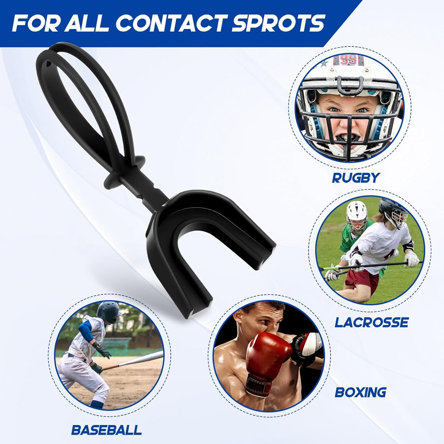 ABCISI 20 Pcs Strapped Mouth Guard, Football Sports Mouthguard, No Boil Mouthguard Youth Football Mouthpiece Mouth Protector for Boxing Lacrosse Hockey Taekwondo
