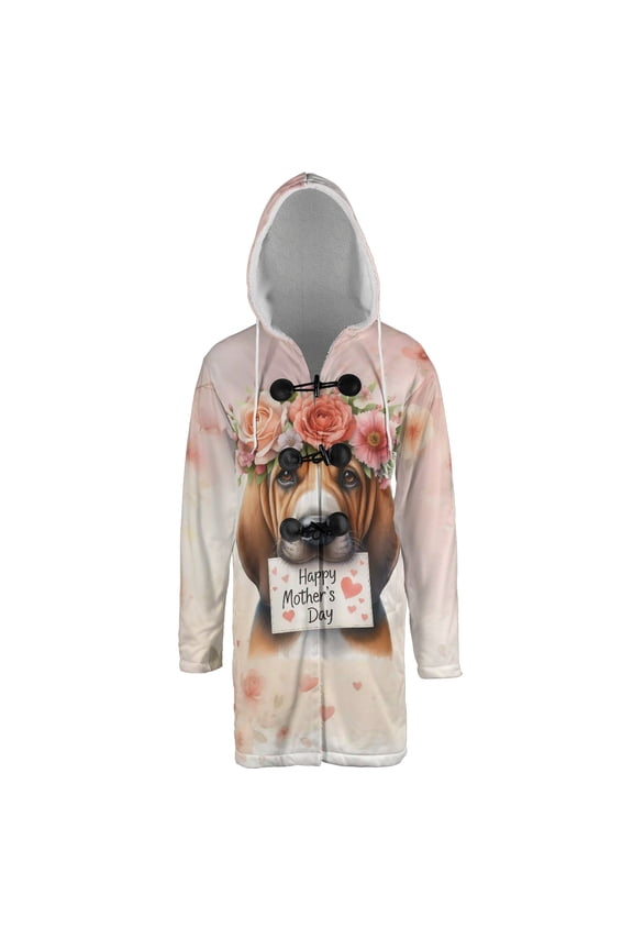 Happy Mother's Day Bloodhound with Flower Crown All Over Print 3D Hooded Duffle Toggle Coat Dog Lover - 13004