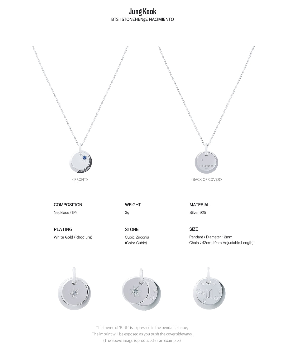 BTS | STONEHENgE Moment of Light Jewelry Necklace Birth Jung