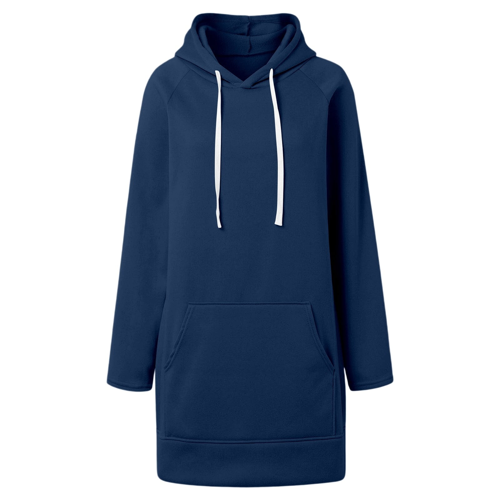 Telankuip The Warmy Oversized Hoodie Dress Women's Casual Long Sleeve Drawstring Pullover Sweatshirts Solid Color Split Hem Long Hooded Tops with Pocket Navy M