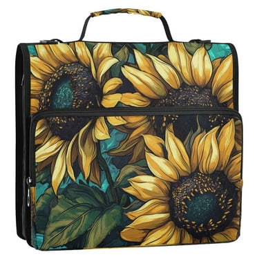WOBOGO Sunflower Graffiti Art Ring Binder Bag 1.5in Folder Organizer with Shoulder Strap for 13Inch Laptop and 500 Sheets of Paper