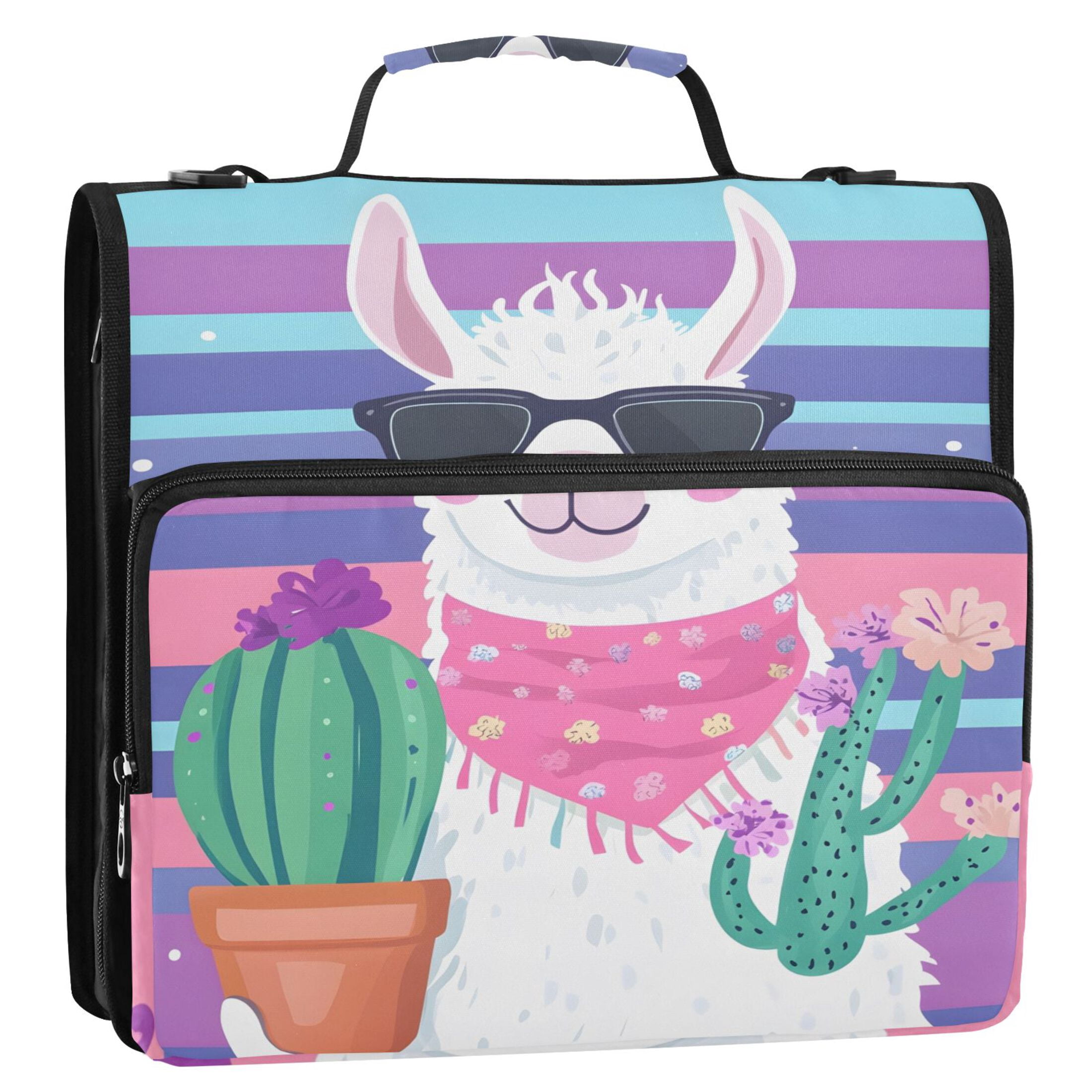3 Ring Zipper Binder with Shoulder Strap Waterproof Trapper Keeper 2 Inch D-Ring 500 Sheets Capacity Alpaca Holding Cactus