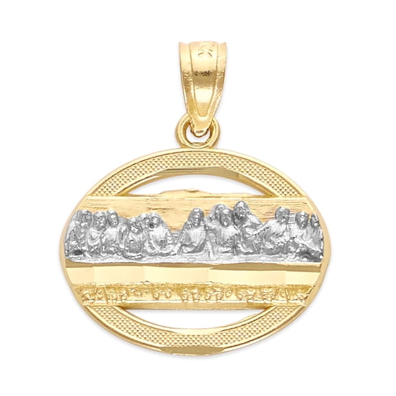 Golden Fire Solid 10k Gold Two Tone Last Supper Pendant - Religious Jewelry