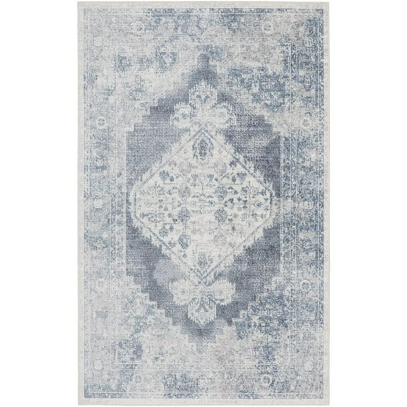 HomeRoots 4' X 6' Blue Oriental Power Loom Distressed Washable Area Rug