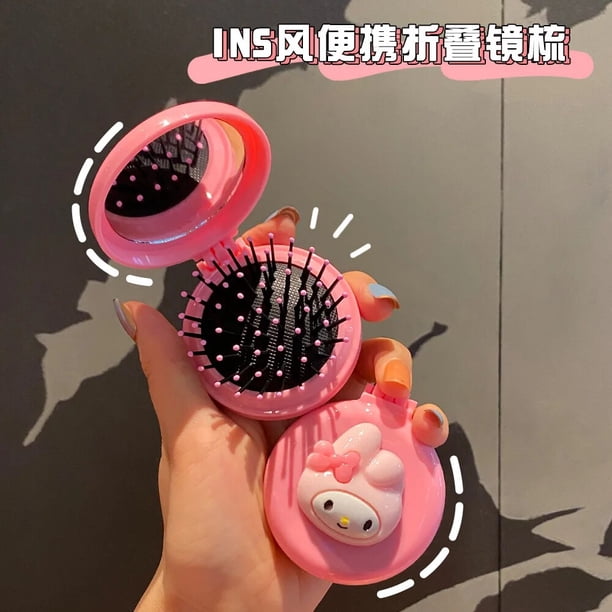 Sanrio-Mini espejo de maquillaje para mujer, peine plegable de Hello Kitty Kuromi con Airbag, portátil, cojín de aire, regalos para niñas
