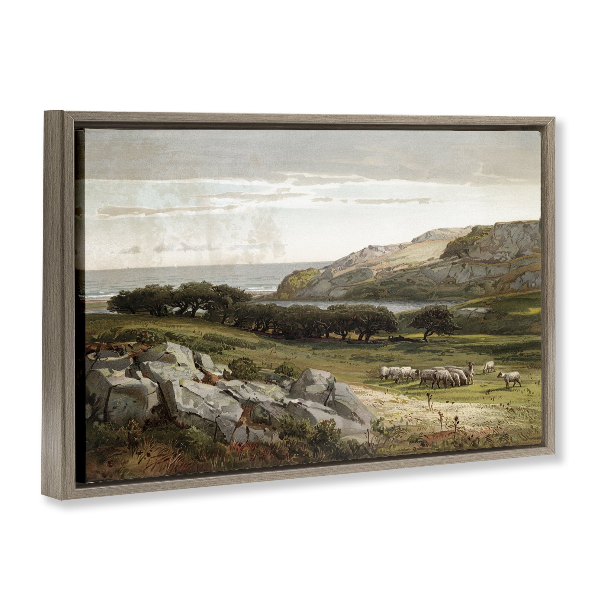 Stupell Industries Sheep in Passionate Landscape Brown Framed Floater Canvas Wall Art, design by Lula Bijoux & co.
