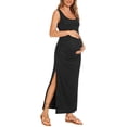 thumbnail image 4 of Split Maternity Dress Sleeveless Long Pregnancy Dress Ruched Maternity Clothes for Women, 4 of 5