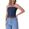 thumbnail image 4 of TOP DE DENIM CORSET PARA MUJERES INSPIRE CHIC, CON BOTONES EN LA PARTE FRONTAL, HEM DESGASTADO Y ESPALDA ELÁSTICA, 4 of 5