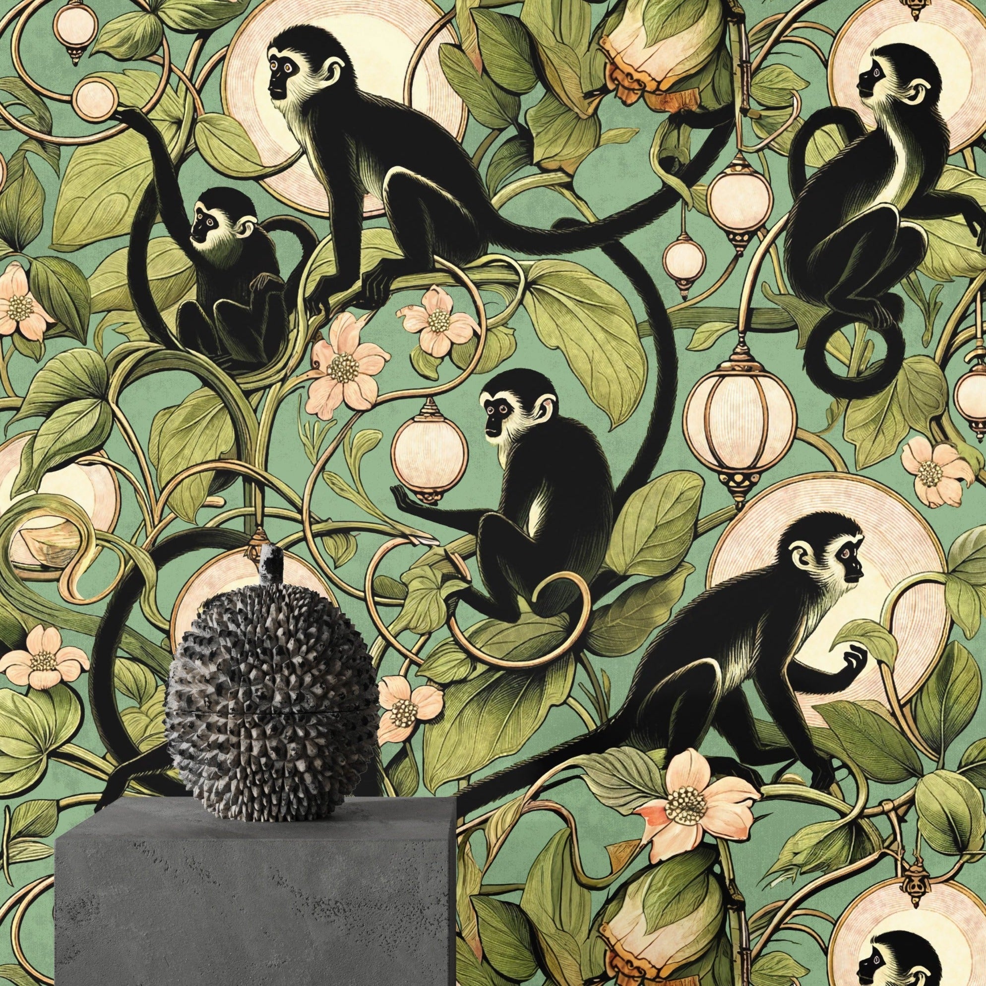 Wallpaper with Monkey Lanterns