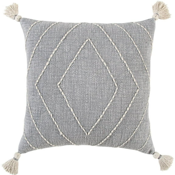 Rizzy Home Diamond 18" x 18" Textured Cotton Pillow Cover in Gray