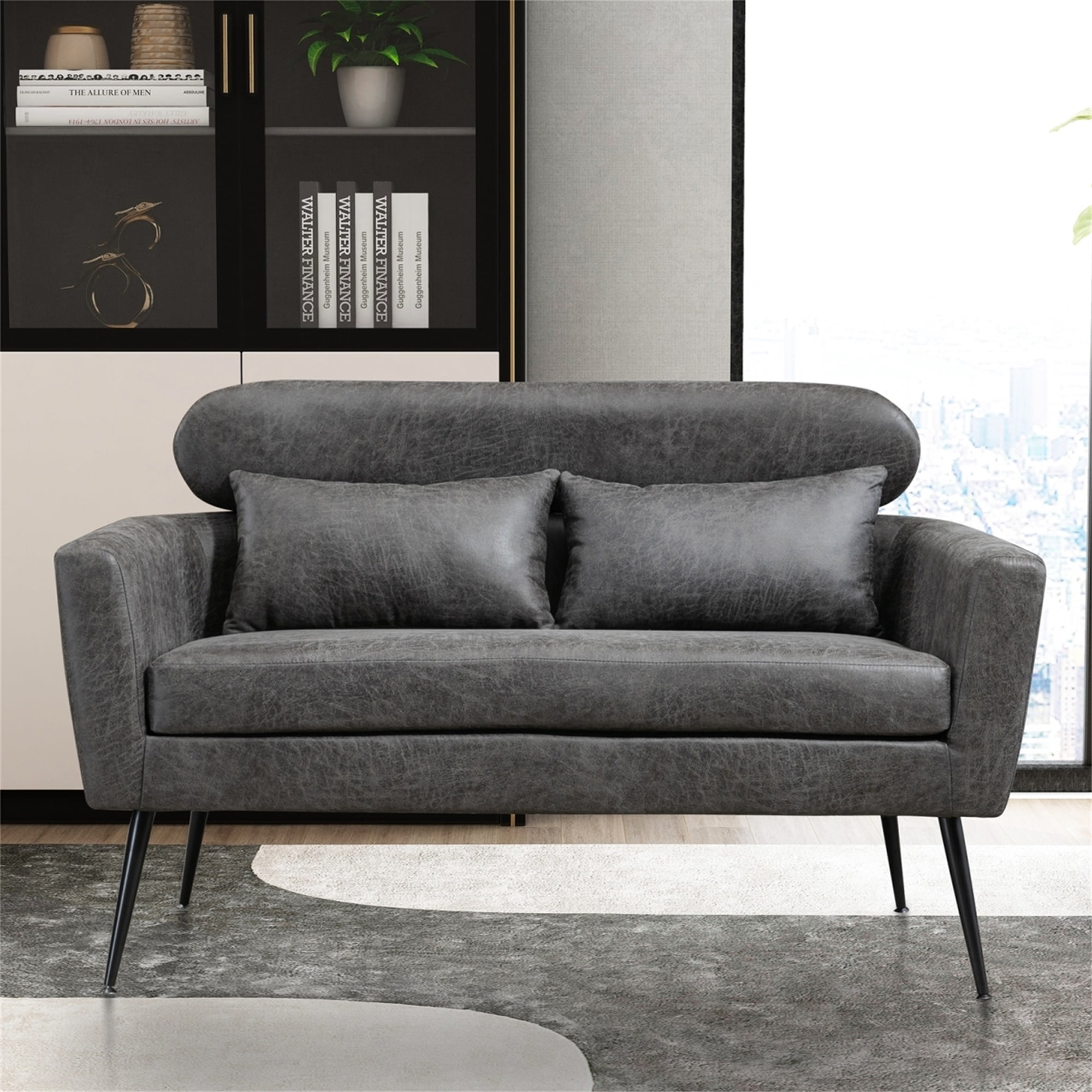 Canddidliike Classical Small Sofa, Two-Seater Sofa With 2 Throw Pillows ,Black Metal Legs for Small Space Office Studio ,Apartment and Bedroom,Valley Gray Bronzing Suede Canddidliike Classical Small Sofa, Two-Seater Sofa With 2 Throw Pillows ,Black Metal Legs for Small Space Office Studio ,Apartment and Bedroom,Valley Gray Bronzing Suede
