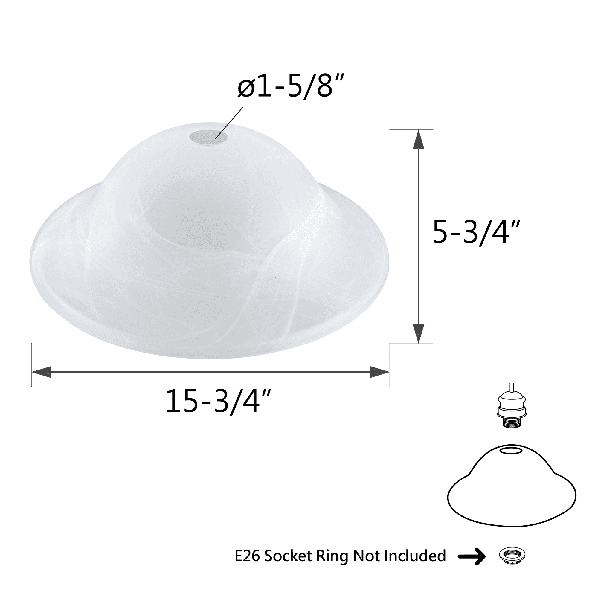 Aspen Creative 23101-31, Alabaster Glass Shade for Medium Base Socket Torchiere Lamp, Swag Lamp and Pendant,15-3/4" Diameter x 5-3/4" Height.