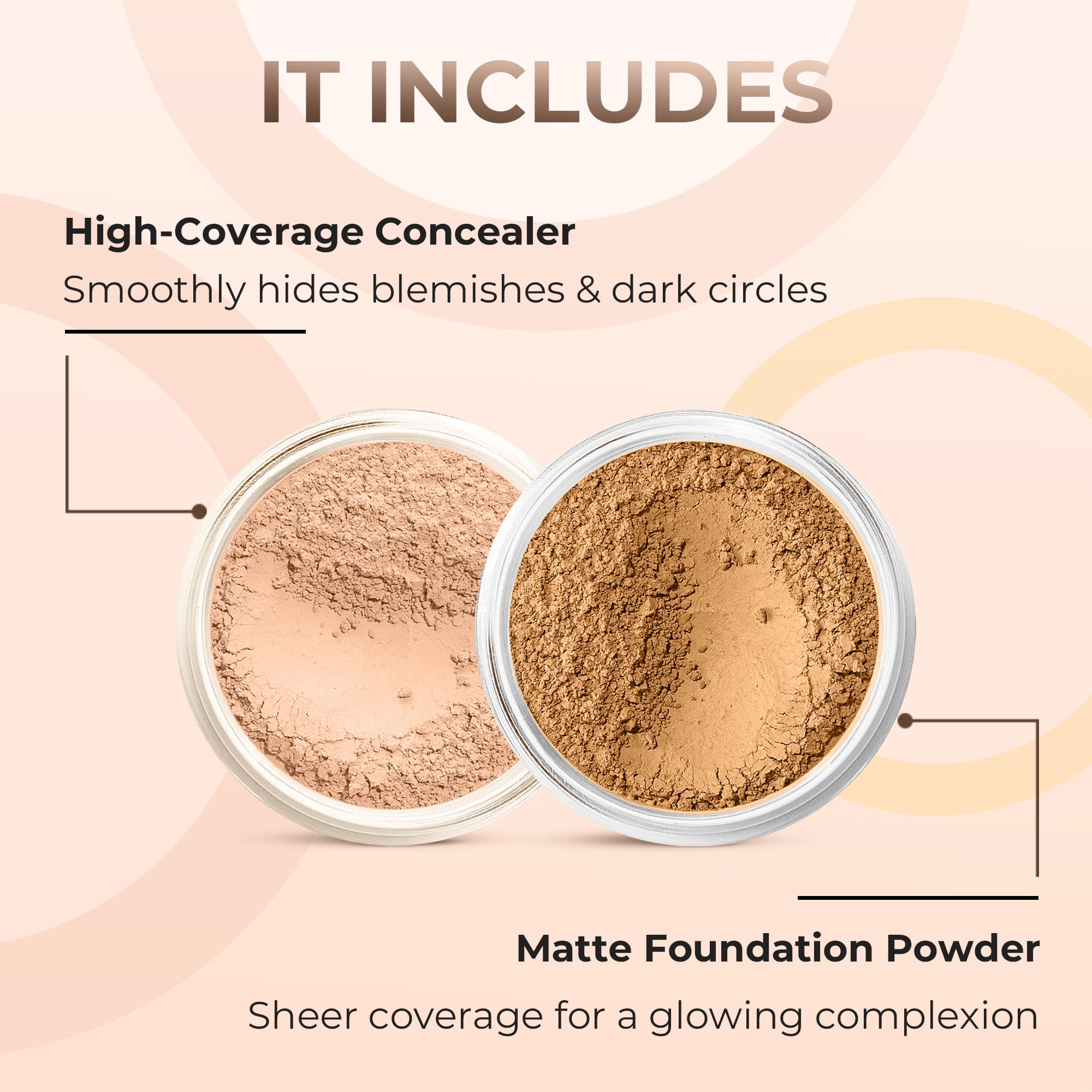 FOUNDATION & CONCEALER DUO (DEEP TAN & MEDIUM CONCEALER) Mineral Makeup Kit Full Size Set Matte Bare Face Sheer Powder Cover
