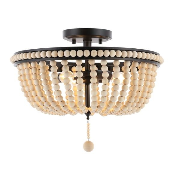 SAFAVIEH Cascina 16 in. Glam 3-Light Wood Finish Iron Mount Light with Wood Shade