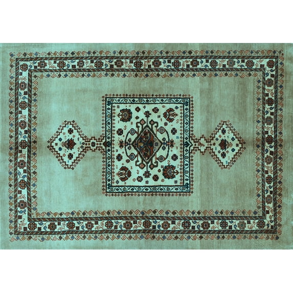 Ahgly Company Indoor Rectangle Persian Light Blue Traditional Area Rugs, 7' x 9'