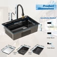 thumbnail image 5 of TidBay Black Waterfall Kitchen Sink, Stainless Steel Single Bowl Bar Sink with Cup Rinser, Drop In/Undermount Farmhouse Workstation Sink with Multiple Accessories (26.8 x 17.7in), 5 of 6