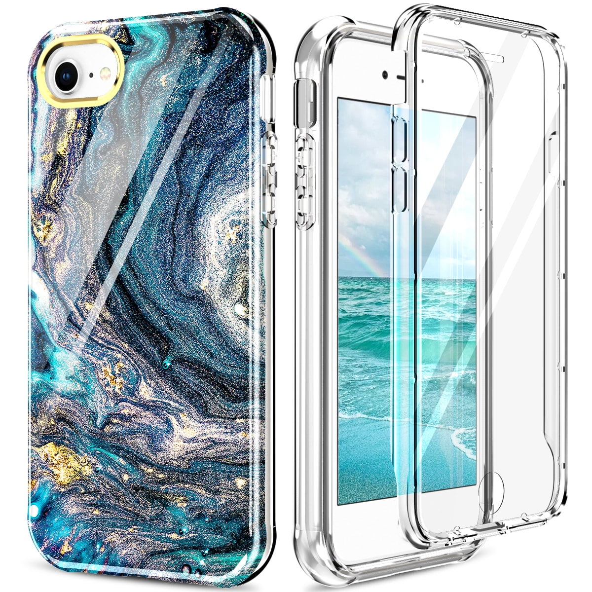 Allytech Compatible With Iphone 6 7 8 Iphone Se 22 Case With Screen Protector Shockproof Hybrid Tpu And Hard Pc Full Body Protective Case With Unique Design For Women Girls Dark Marble Walmart Com