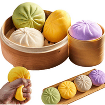Mystery Dumpling Squishy, High-Quality Silicone Stress Toys - Big Bun with Food Steamer, Hand-Pinching Sensory Toys, Stretchy Desk Toys