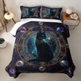 thumbnail image 2 of Manfei Boho Black Cat Quilt King, Mystic Cosmic Orbit King Coverlet Set, Black Teal, 3pcs, 1 Bedspread and 2 Pillowcases, 2 of 7