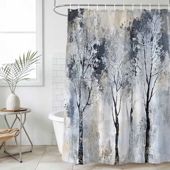 Grey Forest Waterproof Fabric Shower Curtain,Abstract Vintage Oil Painting Trees Waterproof Fabric Shower Curtain for Bathroom Curtains Bathtubs Hotel Shower Curtains with 12 Hooks Small 36x78in