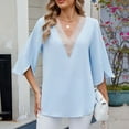 thumbnail image 4 of Fesfesfes Women's V-Neck Knit Sweater Comfy Long Sleeve Ribbed Cuffs V-Neck Blouses with Buttons Solid Color Trendy Tops for Daily Wear(Light Blue#1,S), 4 of 7