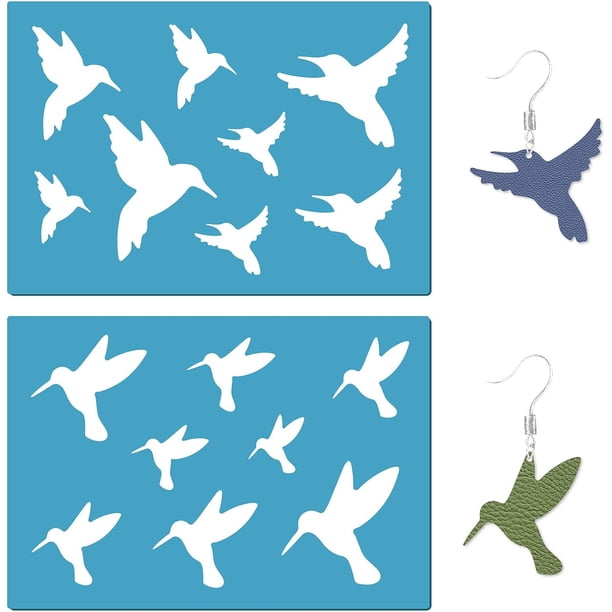 Plantilla de colibrí de 2 estilos, reutilizable, acrílica, con silueta de pájaro volador, para hacer aretes y joyería de animales.