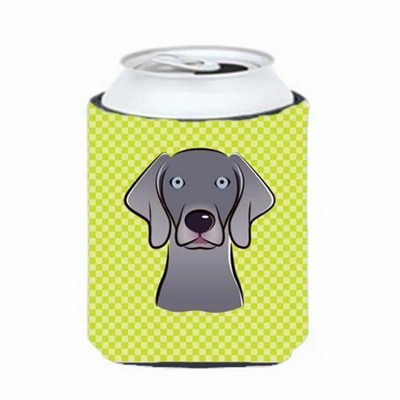 Checkerboard Lime Green Weimaraner Can or Bottle Hugger