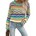 thumbnail image 3 of Women'S Colorful Sweater Crochet Open Knit Long Sleeve Crew Neck Oversized Sweater Green XL, 3 of 10