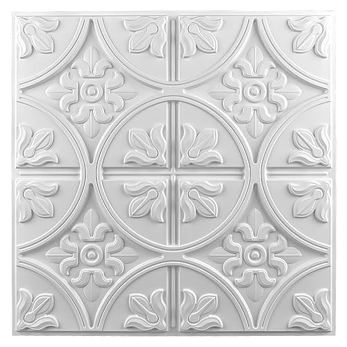 Art3d Drop Ceiling Tiles 2x2, Glue-up Ceiling Panel, Fancy Classic Style in White