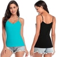 thumbnail image 3 of Women's V Neck Camisole with Shelf Bra Adjustable Straps Cotton Bras 2 Pack Bras, 3 of 6