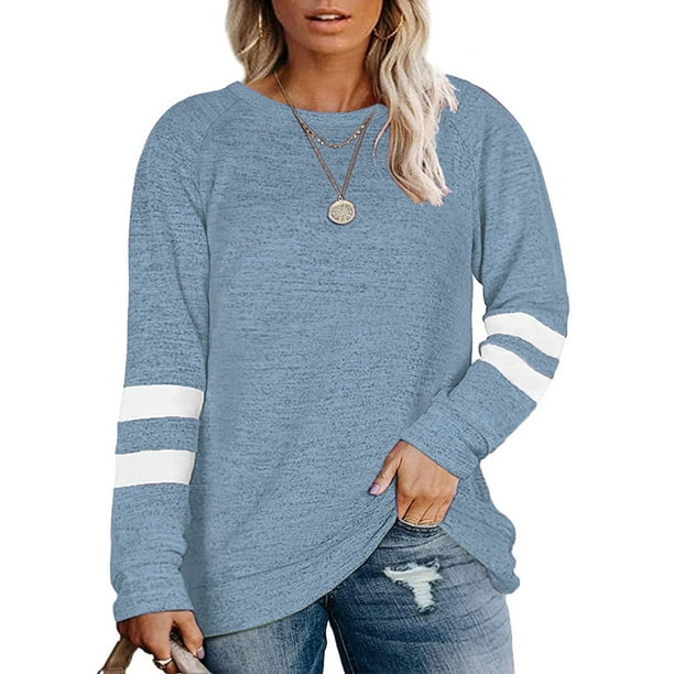 CHAMA Plus Size Sweatshirts for Women Crewneck Long Sleeve Shirts ...