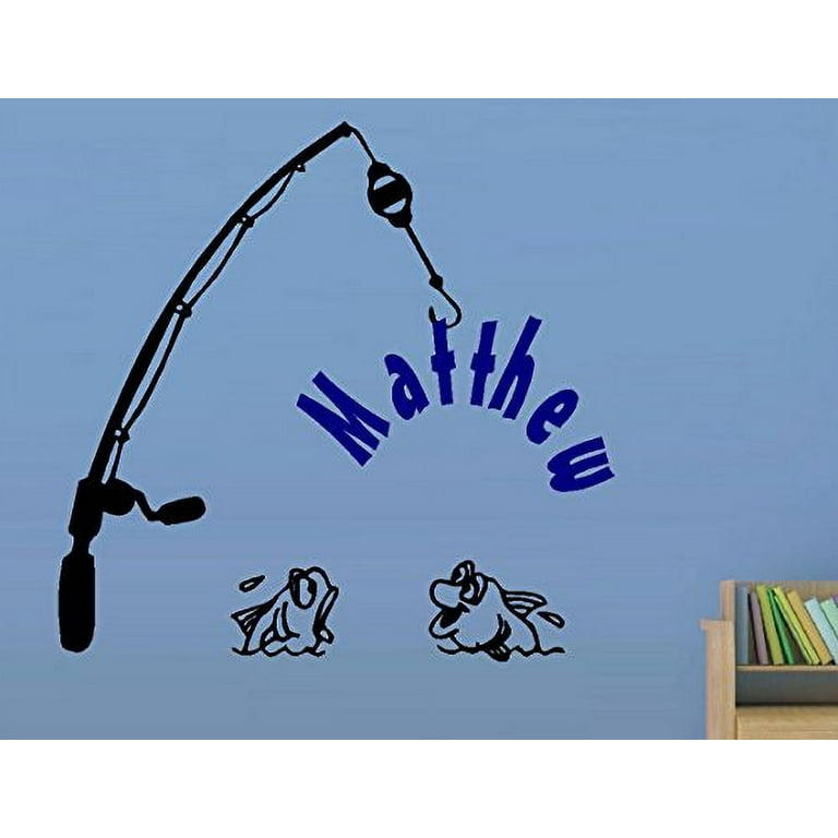 Best Priced Decals Fishing Pole, (Custom Name) Children ~ Wall or Window Decal ~ 20 x 21