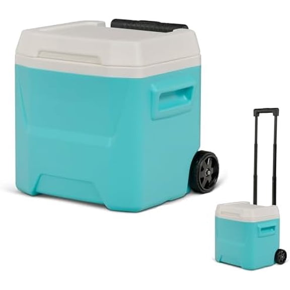16 QT Hard Sided Ice Chest Cooler with Wheels and Handle,Portable Wheeled Plastic Coolers to Keep Food Fresh or Drinks,Insulated Container,Classic Outdoor Cooling Storage Box (Aqua Blue)