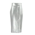 thumbnail image 5 of Daolelai Women's Silver Shiny Leather High Waist Slit Skirt, 5 of 9
