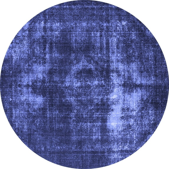 Ahgly Company Machine Washable Indoor Round Oriental Blue Industrial Area Rugs, 5' Round