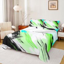 Manfei Waves Geometric Stripe Twin Sheet Sets,Retro Graffirti Lines Twin Fitted Sheet,Green White Black Flat Sheet For Boys Girls,Microfiber Bedroom Decor,3-Piece