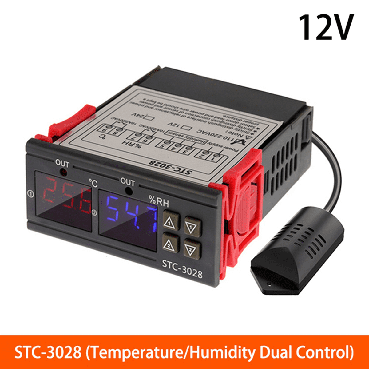 2X DC 12V Dual Digital Thermostat Temperature Humidity Control Thermometer Hygrometer Incubator Controller -3028